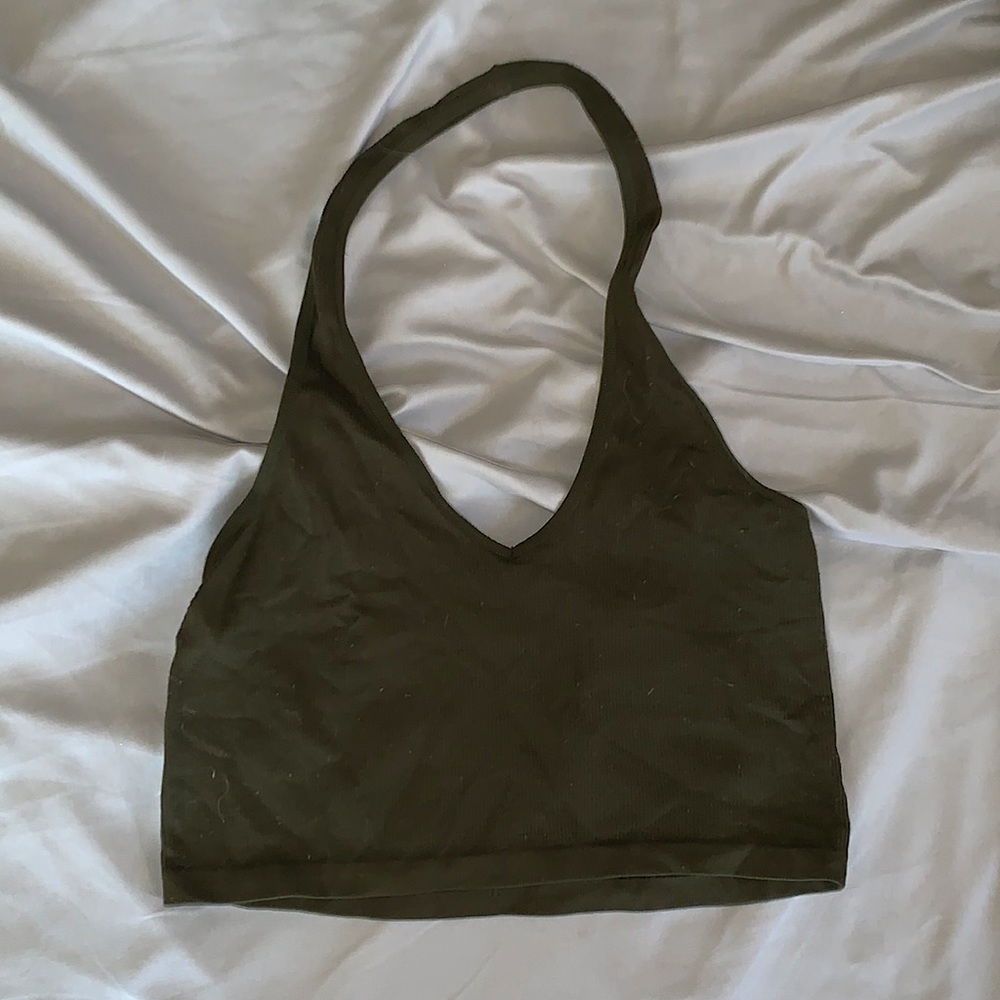 Green halter cropped top